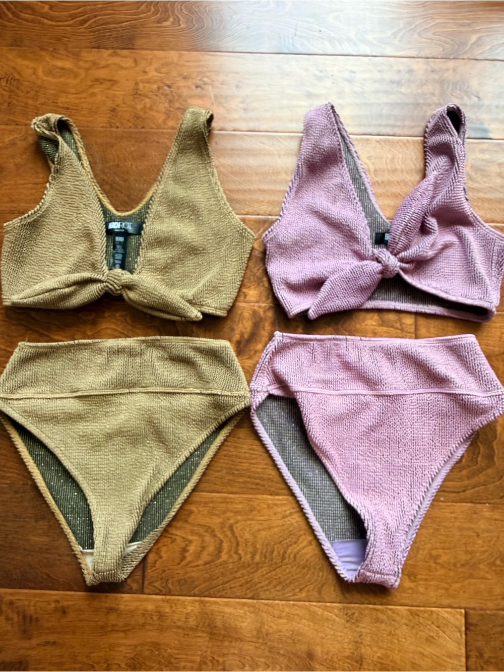 Beach Riot Knotted Textured Bikini Set  in Light Brown and Pink
